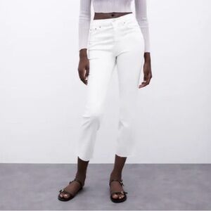 Zara White Button-Front Flare Jeans